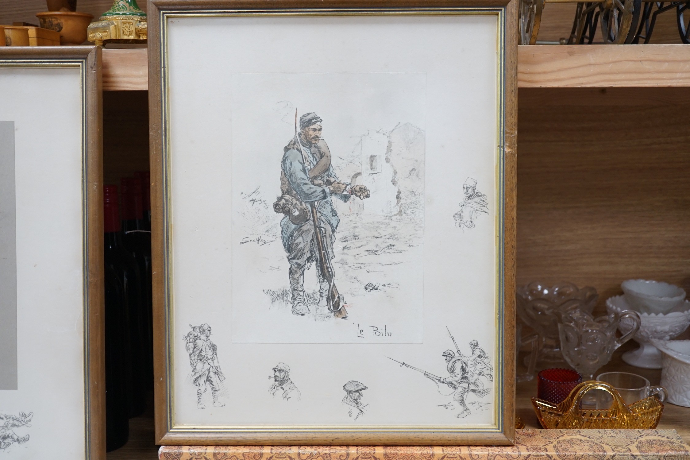 Charles Johnston Payne (Snaffles), two colour prints, 'Le Poilu' and 'Wipers', 43 x 34cm